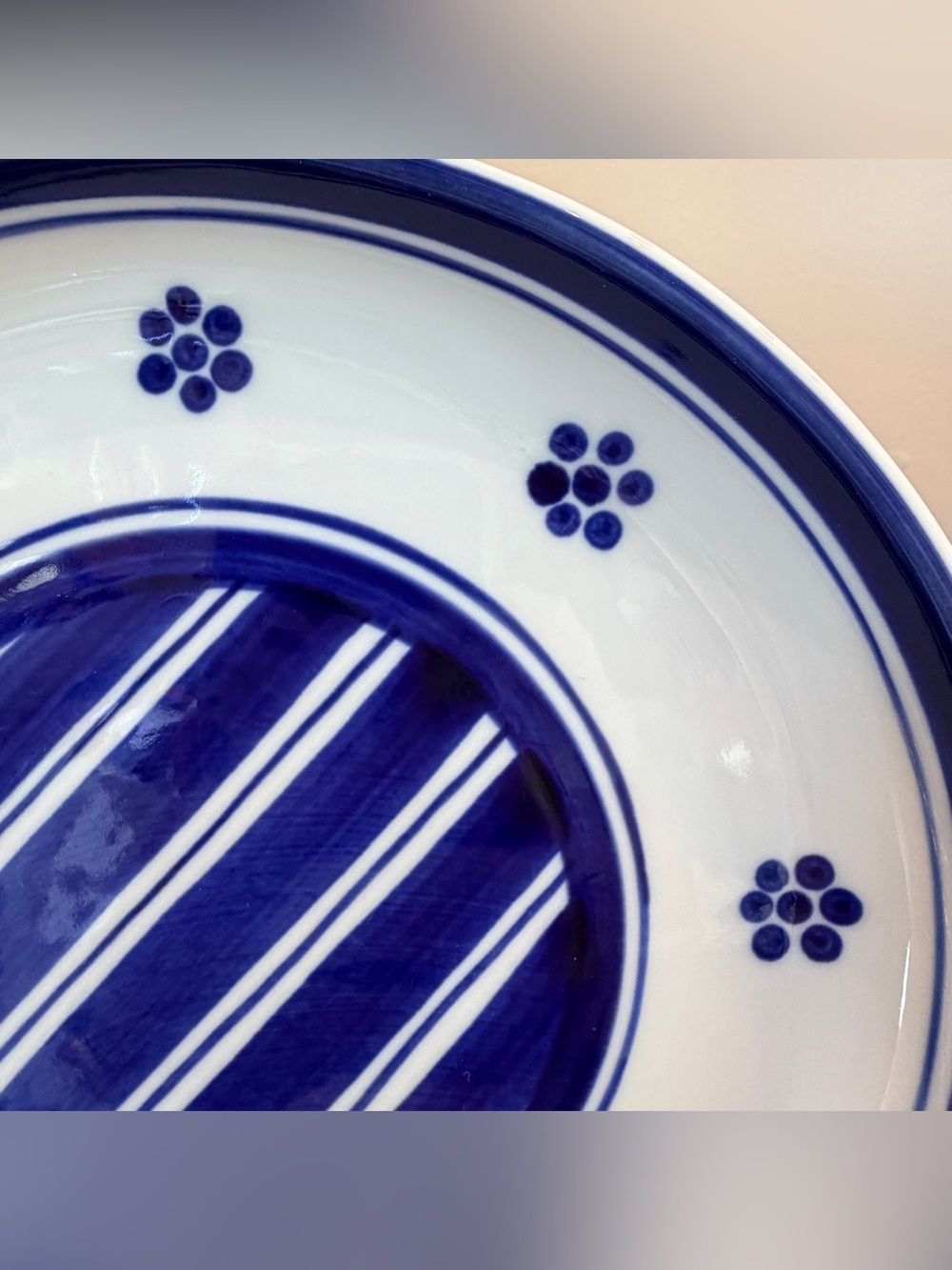 Dansk Vintage Blue Stripes & Flowers Raised Rim Salad Plate 7.75 Stoneware - Picture 4 of 8